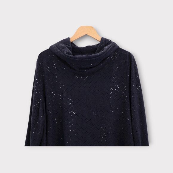 NWT Lane Bryant Sweater Plus Size 14/16 Cowl Neck Blue Sequins Stretch Pullover - Picture 2 of 16